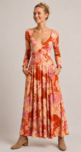 🌸 Free People First Date Maxi Dress Size S Floral Scoop Neck Boho Midi 🌸‎ Photo 0