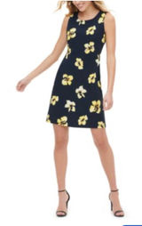 Tommy Hilfiger Sheath Dress Womens 6 Navy Yellow Floral Scuba A9SS4Z2A Preppy Photo 0