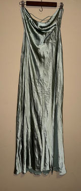 Saints & Secrets Sage Satin Cowl Neck Lace Up Maxi Dress L Wedding Event Date Photo 0