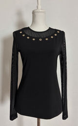 Anatomie Kim Black Mesh Grommet Long Sleeve Stretch Top Small Goth Photo 0