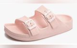 NEW FUNKYMONKEY Pink Comfort Slides Double Buckle Adjustable EVA Flat Sandals Photo 0