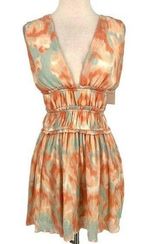Fanco Tie Dye V-Neck Mini A-Line Dress Mint Orange Size Large NWT Photo 0