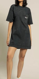 Nike Sportswear Womens Washed T-Shirt Dress XS Blue Mock Neck Pocket Just Do It Photo 0