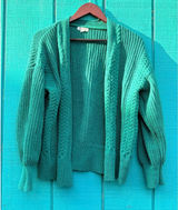 Cocovive Emerald Green Cable Knit Open Front Cardigan Balloon Sleeve‎ Sweater M Photo 0