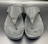 FitFlop Womens Lulu Glitter Toe Post‎ Strap Leather Sandals Flip Black Size 10 Photo 0