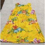 Indian Tropical Fashion Yellow Floral Beaded Sequin Rayon Sundress V-Neck M Photo 0
