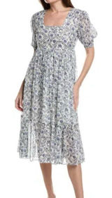 Garrie B blue floral square neck puff sleeve midi dress size M Photo 0