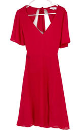 LOUNA Dress Women Size XS Midi Chiffon Red Open‎ Black Deep V Flutter Sleeve Photo 0