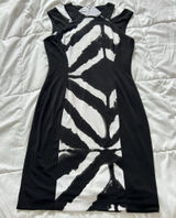 Cache Dress Womens 10 Black White Contrast Midi Sheath‎ Sleeveless Business Y2K Photo 0