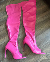 Cape Robbin Toxic thigh-high Hot Pink‎ Over The Knee Peep Toe Stiletto Boots 8 Photo 0
