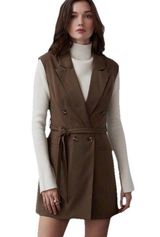 Crescent Sleeveless Vest Blazer Dress M Brown Twee Preppy Photo 0