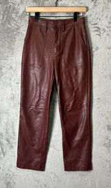 7 For All Mankind Faux Leather Straight Leg Pants Brown High Rise Women's XS Photo 0