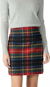 J. Crew Tartan Plaid Wool Blend Tweed Mini Skirt with Black Glitter Accemts Photo 0
