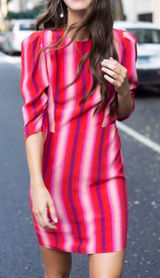 Something Navy Mini Dress Womens M Red Pink Striped Puff Sleeve‎ Crew Neck Party Photo 0