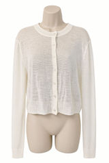 AQUA XL Ivory Linen Blend Open Knit Cardigan Lightweight Button Sweater Photo 0