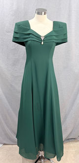 Vintage ON‎ ON Fashions Hunter Green Formal Dress 80s Gown Brooch Size 3/4 Photo 0