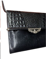 Brighton Black Leather Bag Crossbody‎ Pocketbook Crocodile Print Purse & Wallet Photo 0