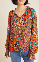 Anthropologie Bl-nk London Small Annalee Peasant Blouse Colorful Abstract Art Photo 0