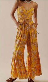 Free People Women's Little Of Your Love Jumpsuit in Marigold Combo Size Small Photo 0