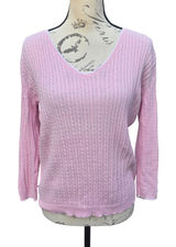 Lauren Ralph Lauren Women's Pink Cable Knit V Neck Sweater‎ 3/4 Sleeve Size S Photo 0