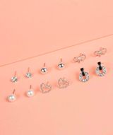 NEW - 6 pairs of stud earrings, bow jewelry, heart earrings, pearl earrings, minimalist jewelry silver - stocking stuffer Photo 0