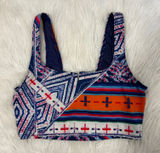 FP Movement Women Blue Multi Geometric Southwestern Sports Bra Crop Top Size M Photo 0