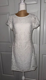 New Free People Hailee Lace Mini Tie Back Puffed Sleeves Dress White Sz M‎ Photo 0