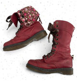 Dr. Martens Triumph Boots Red Oxblood Leather Pirate Fold Down Floral Boots US 9 Photo 0