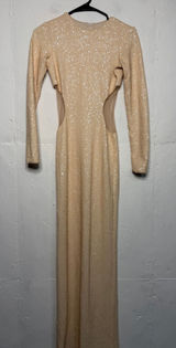 Dress the Population Lara Sequin Cutout Maxi Dress Womens XS Tan Cream Photo 0