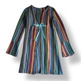 American Vintage Vintage Psychedelic Knit‎ Duster Cardigan Rainbow ZigZag Stripe Bell Sleeve XS-S Photo 0