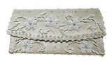 Vintage Jay Dee Clutch 80s Hand Made Beaded Embellished Flowers Zip Pocket Ivory Photo 0
