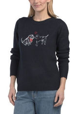Cupcakes and Cashmere Navy Blue Dog Puppy Love Heart Embroidered Knit Sweater L Photo 0