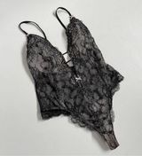 Victorias Secret Body Suit Nighty Thong Lace Plunge Neck Corset Lace Up Black Photo 0
