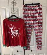 Women's Family‎ Feelings Reindeer Christmas Pajama Pant Set Size Large Red Photo 0