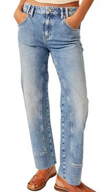 We The Free Risk Taker High Rise Straight Leg Jeans Blue Light Wash Size 28 Photo 0