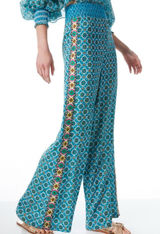 Alice + Olivia Small Russell Pants High Waist Geo Teal Blue Wide Leg Boho Gypsy Photo 0