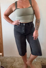 Free People We The Free Black Denim Bermuda Jort Shorts Raw Hem Size 28 NWOT Photo 0