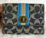 y2k Coach Stripe Signature Denim Turnlock Bifold Wallet Photo 0