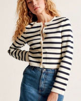 Abercrombie &‎ Fitch Gold Button Striped Cardigan Sweater in White Navy Size S Photo 0