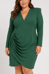 Eloquii Ruched V-Neck Sheath Dress 16 Green Long Sleeve Party Wedding Guest Chic Photo 0