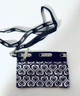 Lesportsac Black & White Heart Motif Crossbody Wristlet Pouch 7”x4.5” - 18” drop Photo 0