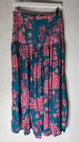 Abel the Label Teal Pink Floral Maxi Skirt High Slit Boho Rayon Womens Size M Photo 0