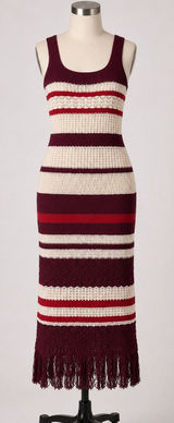 A New Day Womens Burgundy Stripe‎ Crochet Fringe Midi Dress S Burgundy Stripe Photo 0