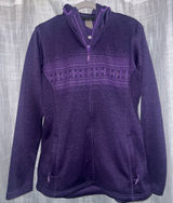 Helly Hansen Jacket Womens XL Purple Full Zip Hooded Funnel Neck Nordic Print Photo 0