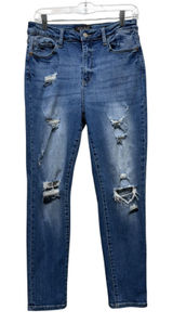 Judy‎ Blue Boyfriend Fit Jeans Women Size 11/30 Blue Denim Distressed Stretch Photo 0