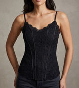 Intimately Free People Black Lace Corset Top Cami Tank Boning Size M Coquette Photo 0