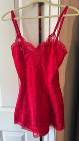 Vintage Victoria’s Secret Red Teddy Lace Nighty Dress Slip Gold Label Photo 0