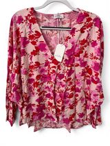 Emily Wonder Floral V-Neck Pink & Fuchsia Blouse NWT Photo 0