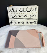 Kate Spade Zip Pouch Set of 2 - Geometric Leather Wristlet & Printed Clutch Photo 0