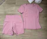 Aritzia Golden Tart Pink Butter Tee And Shorts Set Photo 0